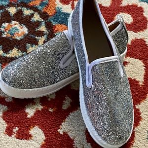 Silver Glitter Loafers size 8